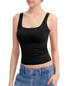 lot 87227 image: PUMIEY Tank Top for Women Sleeveless Double Lined Basic Summer Tops, Jet Black X-Large