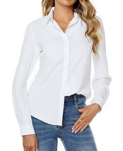 lot 87234 image: jonivey Womens Stretch Button Down Long Sleeve Shirt Soft Basic Wrinkle Free Work Business Formal Casual Blouse (White,L)