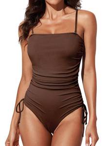 lot 87237 image: Aleumdr Womens Ribbed One Piece Swimsuit Padded Push Up Tummy Control Bathing Suit Sexy High Cut Swimwear Coffee Medium
