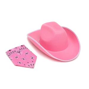 lot 87243 image: Amybasic Pink Cowboy Hat with Pink Bandanna, Pink Cowgirl Hat Fits for Kids and Girls, with Adjustable Neck Draw String, for Dress-Up Parties