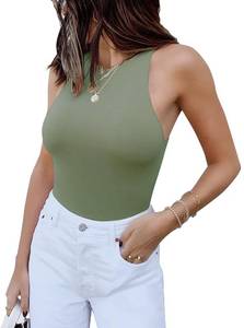 lot 87257 image: REORIA Womens Sexy Sleeveless Halter Neck Racer Back Leotard High Waist Thong Bodysuits Tank Tops Dark Green Small