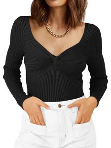 lot 87260 image: LILLUSORY Sweaters for Women Long Sleeve Top Ribbed Knit Fall Y2k Basic Going Out Tee Shirt Fall Clothes Outfits 2024 Black Medium