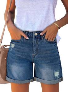 lot 87270 image: luvamia Womens Casual Ripped Denim Shorts High Rise Summer Destoryed Jeans Shorts After Dusk Blue Size Small