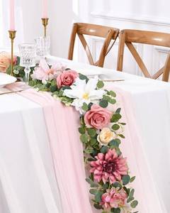 lot 87303 image: Waipfaru 6.07Ft Artificial Flower Garland Decorations, Eucalyptus Greenery Garland with Flowers, Pink Rose Garland Flower Vines for Wedding Table Runner Centerpieces Backdrop Room Decor (Pink)