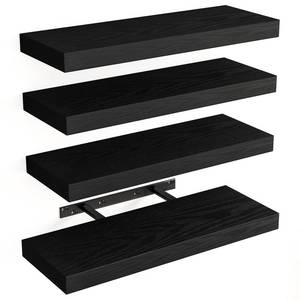 lot 87307 image: Fixwal Floating Shelves for Wall, Rustic Wood Finish Wall Shelves with Invisible Brackets, Black Floating Wall Decor Shelves for Bathroom, Living Room, Bedroom and Kitchen, Set of 4, 15.8 Inch