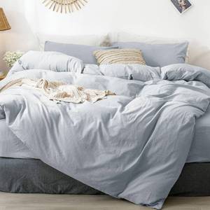 lot 87314 image: MooMee Bedding Duvet Cover Set 100% Washed Cotton Linen Like Textured Breathable Durable Soft Comfy (Cornflower Blue, King)