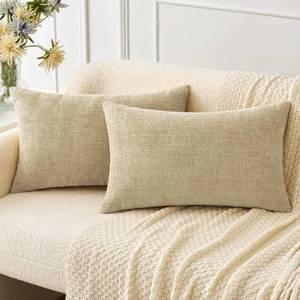 lot 87327 image: MIULEE Pack of 2 Beige Throw Pillow Covers 12x20 Inch Soft Chenille Pillow Covers for Sofa Living Room Couch Solid Dyed Cases