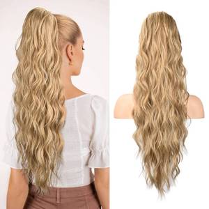 lot 87329 image: SEIKEA 26 Drawstring Ponytail ExtensionPT003 Eva Long Thick Wavy Clip in Hair Extensions Ponytail Natural Soft Synthetic Hairpiece for Women Golden Blonde Highlights