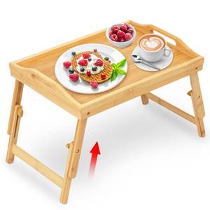 lot 87332 image: Mayyol Breakfast Bed Tray for Eating - Raised Food Table Up to 9.5 on Lap Sofa - Adjustable Bamboo Serving Tray - Portable Snack Platter with Folding Legs Ideal for Bedroom Picnic