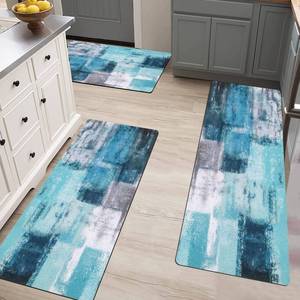 lot 87335 image: Pauwer Kitchen Area Rug Sets 3 Piece with Runner Farmhouse Waterproof Non Skid Washable Cushioned Floor Mat for Hallway Kitchen Laundry Room, Turquoise