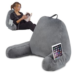 lot 87336 image: Back Pillow for Sitting in Bed Reading Pillow for Bed Adult Shredded Memory Foam Back Support Sit Up Pillows with Arms and Pockets, Perfect for Adults