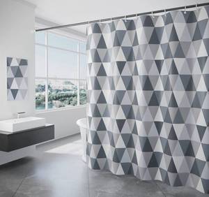 lot 87343 image: Baahrnom Shower Curtains for Bathroom Polyester Fabric Bathroom Curtain Weights Bottom Waterproof Washable Geometric Triangle Shower Curtains Set with Grommets and 12 Hooks 72x72