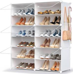 lot 87356 image: HOMICKER Shoe Rack Organizer, 24 Pair Shoe Storage Cabinet with Door Expandable Plastic Shoe Shelves for Closet,Entryway,Hallway,Bedroom,6 Tier