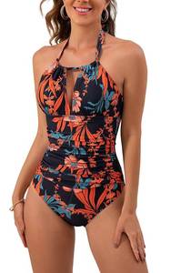 lot 87366 image: B2prity Womens Slimming One Piece Swimsuits Tummy Control Bathing Suit Halter Swimwear for Big Busted Curvy Woman M