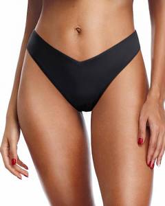 lot 87372 image: Zmart Women Cheeky Bikini Bottoms V Cut Swim Bottom High Cut Swimsuit Low Waist Low Rise Bathing Suit Black M