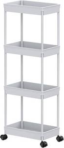 lot 87379 image: Sooyee 4-Tier Rolling Cart,Utility Carts with Wheels,Cute Room Decor,Organization and Storage for Office,Bedroom,Bathroom, Kitchen, Living Room, Laundry Room,White