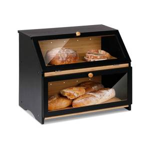 lot 87381 image: HOMEKOKO Double Layer Large Bread Box for Kitchen Counter, Wooden Large Capacity Bread Storage Bin (Black)