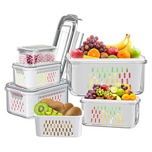 lot 87383 image: Fruit vegetable food storage containers for fridge, CoopBenPT 5 pack airtight locking lids 100% leak proof refrigerator organizer bins, bpa-free draining fresh box keep vegetables and fruits