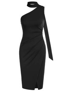 lot 87389 image: GRACE KARIN Womens 2023 Sleeveless Bodycon Dress Casual Solid Color Halter Fitted Cocktail Short Dresses Black L