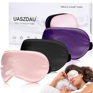 lot 87397 image: Sleep Mask Silk Eye Mask for Sleeping, Super Soft Blackout Eye Mask for Women Men, Side Sleeper Eye Covers for Sleeping with Adjustable Straps, Travel Eye Mask, 3 Pack