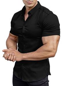 lot 87416 image: Casual Mens Muscle Fit Dress Shirts Short Sleeve Athletic Fit Button Down Shirts Black L
