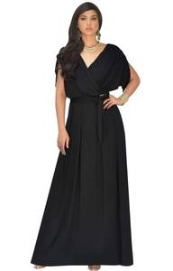 lot 87418 image: KOH KOH Womens Long Semi-Formal Short Sleeve V-Neck Full Floor Length V-Neck Flowy Cocktail Wedding Guest Party Bridesmaid Maxi Dress Dresses Gown Gowns, Black 3XL 22-24
