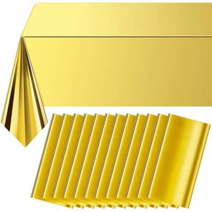 lot 87426 image: 12Pack Gold Foil Plastic Tablecloth,Rectangular Shiny Table Cloth Metallic Disposable Party Table Cover for Graduation Wedding Birthday Baby Shower Anniversary New Year Party Decorations,54x108 inch
