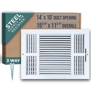 lot 87430 image: Fits 14x10 Duct Opening 3 Way Steel Air Supply Diffuser by Handua  Register Vent Cover Grill for Sidewall and Ceiling  White  Outer Dimensions 15.75 X 11.75