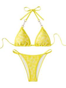 lot 88604 image: GORGLITTER Womens High Waisted Thong Bikini Set Triangle Top Floral Print Swimsuit Bathing Suit Yellow Small - Retail $3491.36