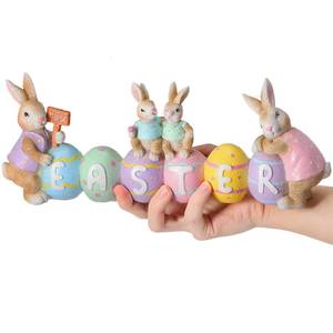lot 88641 image: Menkxi Large Easter Table Decorations 13 x 5.9 x 2 Inch Bunny with Egg Figurines Jumbo Easter Spring Sculpture Glitter Cute Bunny Colorful Egg Centerpiece for Home Indoor Easter Tabletop Decoration
