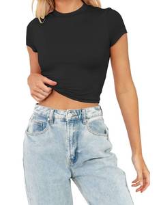 lot 88654 image: TECREW Womens Summer Short Sleeve Cute Crop Tops Casual Basic Crewneck Slim Fit T-shirts, Black, Medium