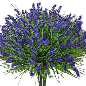 lot 88664 image: 20 Bundles Artificial Plants Outdoor, Fake Flowers UV Resistant Artificial Flowers Lavender Outdoor Plants, Faux Flowers Shrubs for Porch Garden Window Box Home Decoration