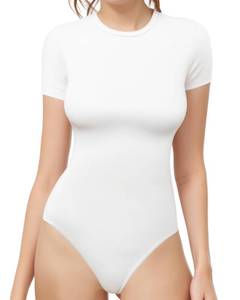 lot 88668 image: MANGOPOP White Body Suits Women Crew Neck Short Sleeve T Shirts Bodysuit XS