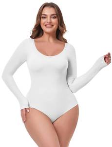 lot 88708 image: VVX Womens Scoop Neck Long Sleeve Bodysuit Soft Basic Tops T Shirt Body Suit for Women Clothing - White S