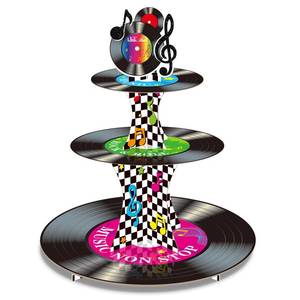 lot 88711 image: 3 Tier 1950s Rock and Roll Music Party Decorations Record Cupcake Stand Vinyl Record Cupcake Holder Music Not Stop Dessert Tower for 50s Retro Theme Music Party Supplies
