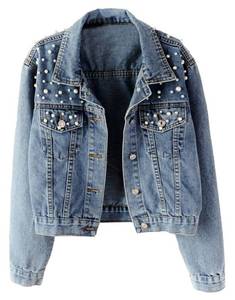 lot 88721 image: LifeShe Womens Embroidered Pearl Denim Jean Jacket Coat Large