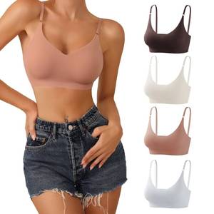 lot 88724 image: DEANGELMON 4 Pieces V Neck Bralettes Padded Seamless Adjustable Straps Bra Everyday Basic Sleeping Bras (4P1,S)