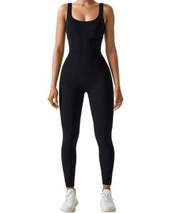 lot 88736 image: AURUZA Jumpsuit for Women Workout Seamless Jumpsuit Yoga Ribbed One Piece Tank Tops Rompers Sleeveless Exercise Tummy Control Jumpsuits Square Neck Leggings RomperBlackM