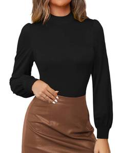 lot 88741 image: MANGOPOP Mock Neck Puff Sleeve Bodysuit Turtleneck Loose Lantern Long Sleeve Body Suit for Women for Going Out Medium