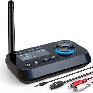 lot 88753 image: ifofo Bluetooth Transmitter Receiver 3-in-1 Bluetooth 5.0 Audio Adapter for 2 Headphones With Bypass Volume Control Low Latency Long Range LCD Display ONOFF Optical AUX RCA for TV Home Stereo Speaker