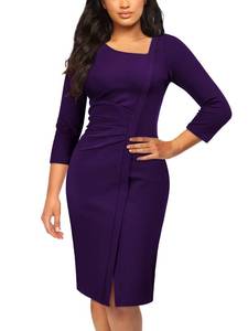 lot 88763 image: AISIZE Womens Retro Classy V-Neck Stretch Business Wrap Bodycon Dress X-Large Purple