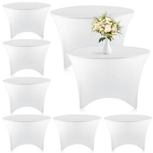 lot 88766 image: Preboun 8 Pack Spandex Round Tablecloth Fitted Stretch Tablecloth Elastic Table Cover for Wedding Party Restaurant Banquet Cocktail and Halloween (White, 48 Inch 4 Ft)