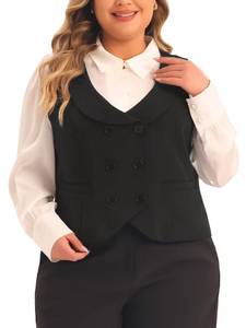 lot 88773 image: Agnes Orinda Plus Size Suit Vest for Women Double Breasted Vintage Lapel Collar Dressy Waistcoat Vest with 2 Pockets 3X Black