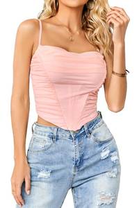 lot 88788 image: Bigeoosh Womens Sexy Bustiers Crop Tops Adjustable Spaghetti Strap Corsets Tank Tops Pink XL