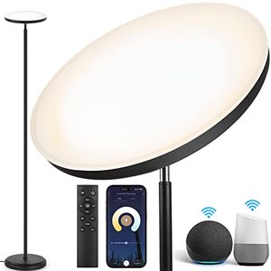 lot 88790 image: OUTON Smart LED Floor Lamp, 30W3000LM Dimmable Bright Torchiere Sky Lamp Compatible with Alexa Google Home, WiFi Remote, Tall Standing Lamp with 4 Color Temperature for Living Room Bedroom Office