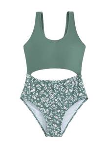 lot 88794 image: Milumia Girls One Piece Floral Print Swimsuit Cute Cut Out Bathing Suit Swimwear Z Ditsy Floral Green 8-9 Years