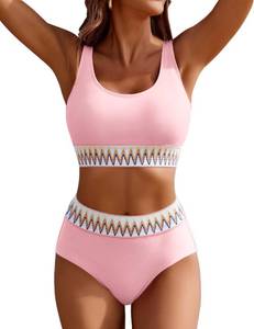 lot 88795 image: AIMAGE Womens High Waisted Swimsuits 2 Piece Sporty Bikini Sets Tummy Control Bathing Suits Misty Rose Small