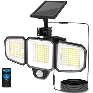 lot 88802 image: CEOTIS Solar Outdoor Lights, 243 LED 3500LM Motion Sensor Solar Lights, IP65 Waterproof 3 Heads Security Flood Lights, Separate Solar Panel Remote Control 3 Modes Wall Lights, SD201-7