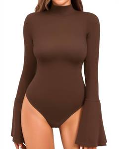 lot 88808 image: MANGOPOP Bell Sleeve Mock Neck Long Sleeve Bodysuit for Going Out Tops for Women Large