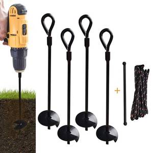 lot 88814 image: MIXXIDEA 15 inch 4 Pack Ground Anchor Stakes, Dual-Purpose Heavy Duty Metal Earth Augers for Tents, Canopies, Trampoline Sheds, Car Ports, Swing Sets, Small Buildings (Black-4 Pack)